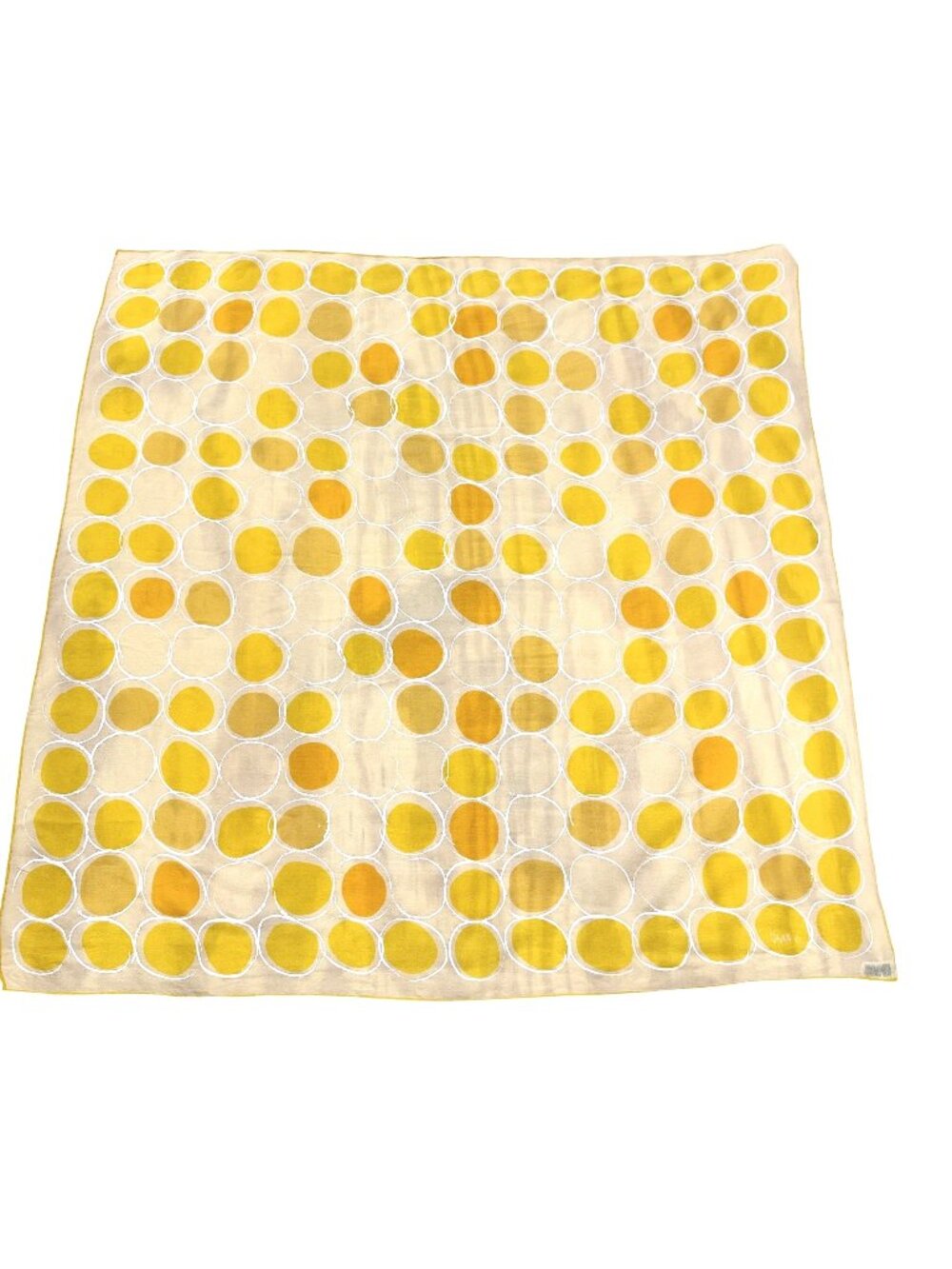 Vintage 1960s Vera Neumann Women’s Yellow Abstract Circle Silk Scarf 29x29